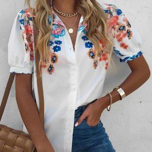 Contemporary Boho Floral Puffed sleeve top Blouse